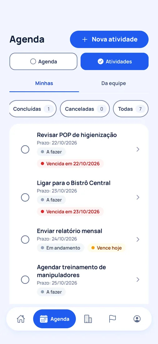 App do HelpCheck com a agenda de atividades e os prazos
