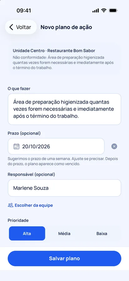 App do HelpCheck com o formulário de um plano de ação 5W2H