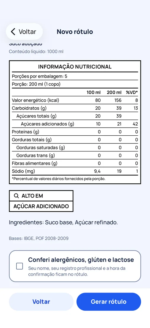 App do HelpCheck: tabela nutricional e lupa da rotulagem frontal